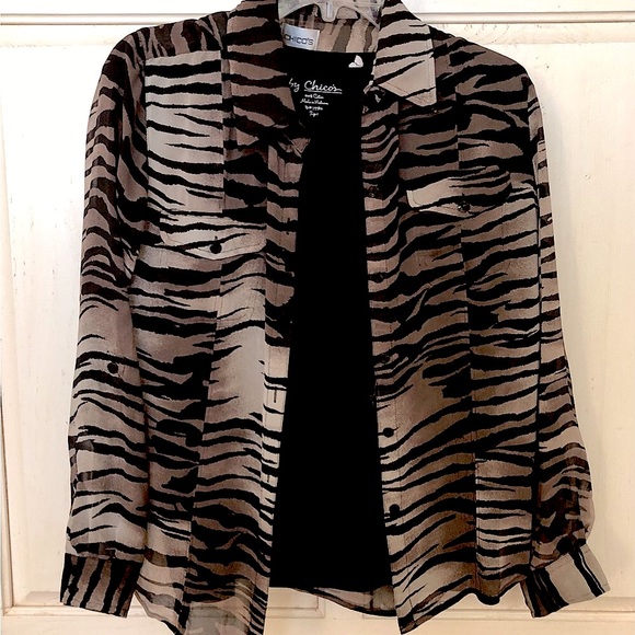 CHICO’S STRIKING TIGER STRIPE BUTTON DOWN SHIRT 6-8 - Picture 3 of 13